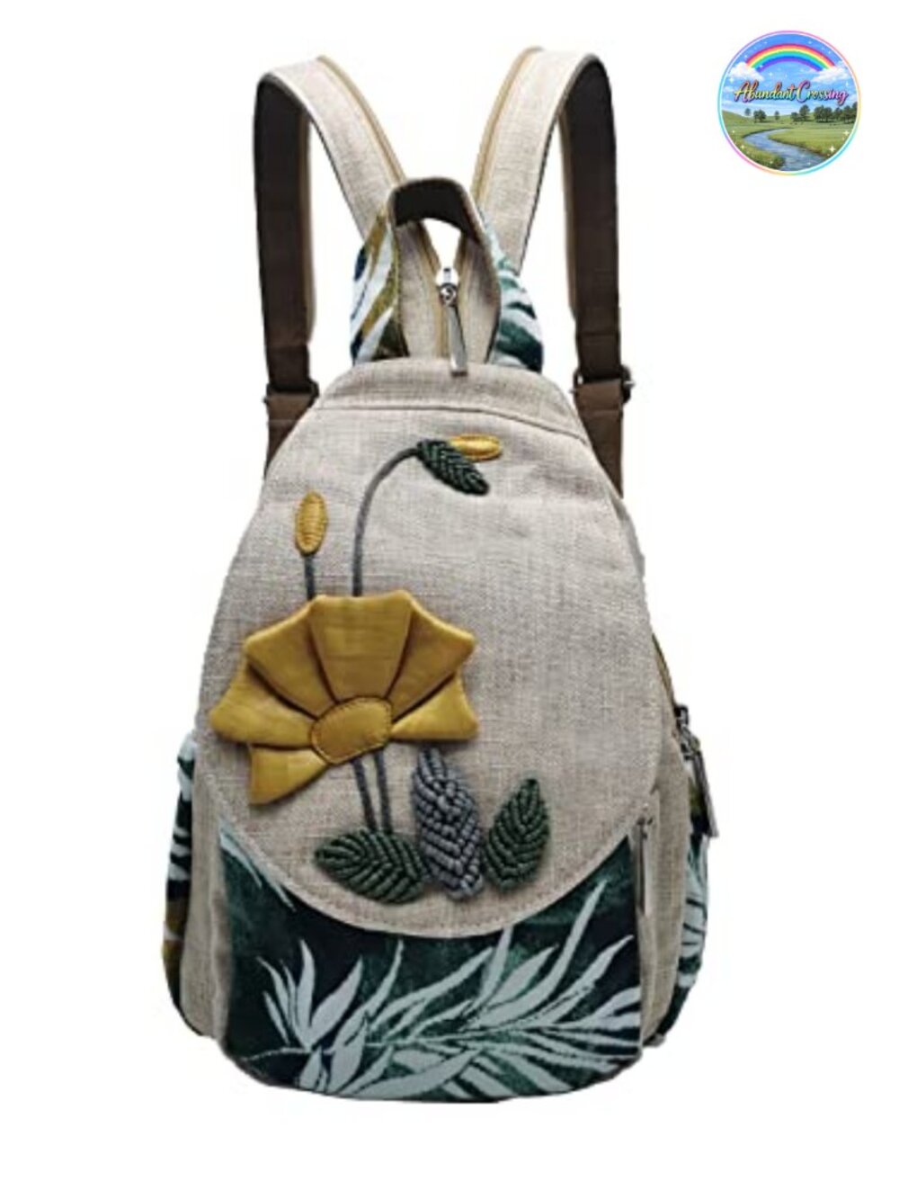 Washed Cotton-Linen Canvas Backpack 3D Boho Commuting Daypack